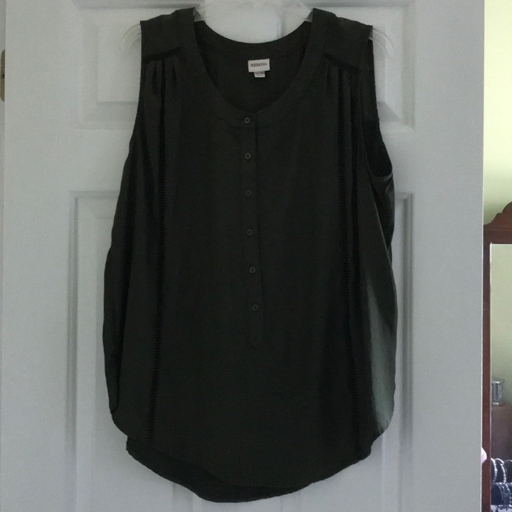Merona Olive Button Split Neck Dressy Tank Top
